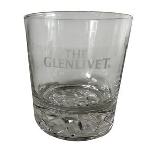 Set/2 The Glenlivet Scotch Whisky Rocks Glass Raised Cut Base Etched 10 oz Heavy